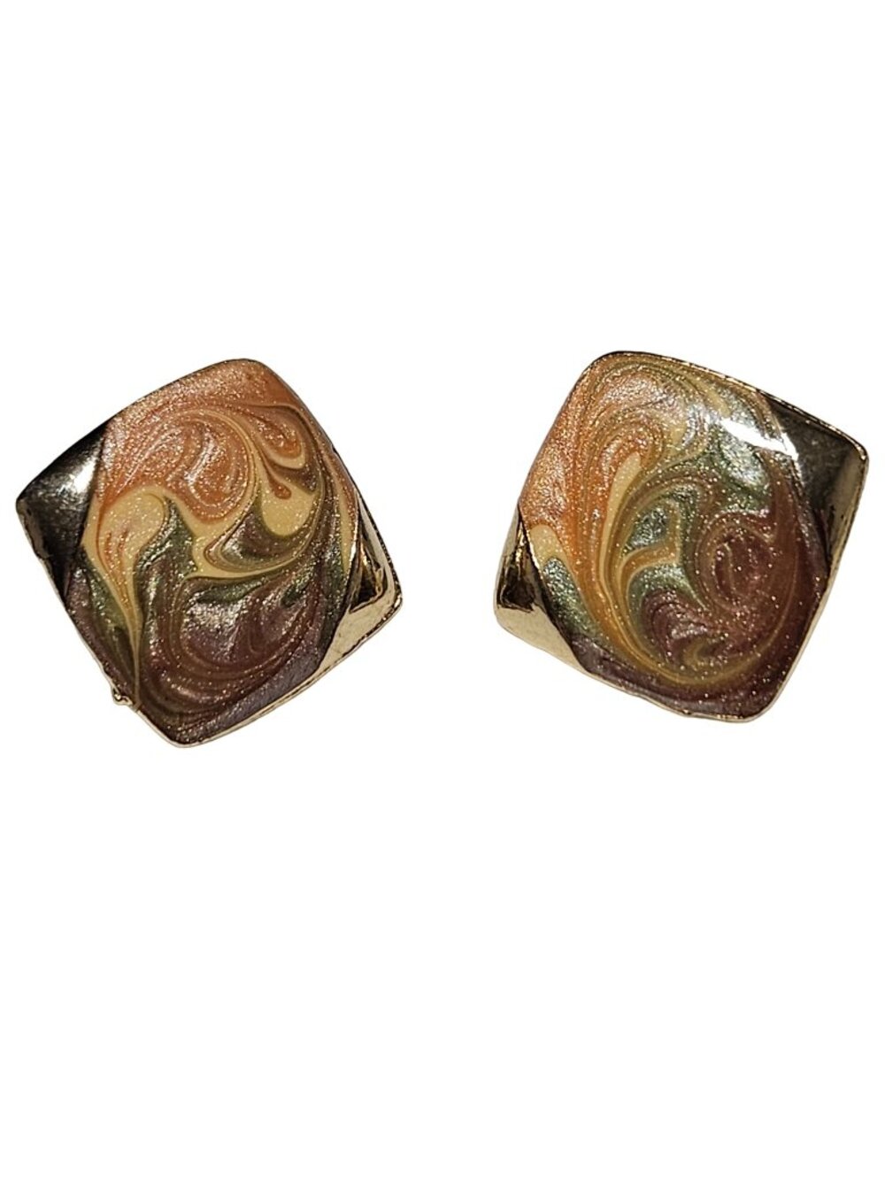 Vintage Art Deco Stud Earrings Autumn Inspired Hue Marbled Glitter Swirl Jewelry